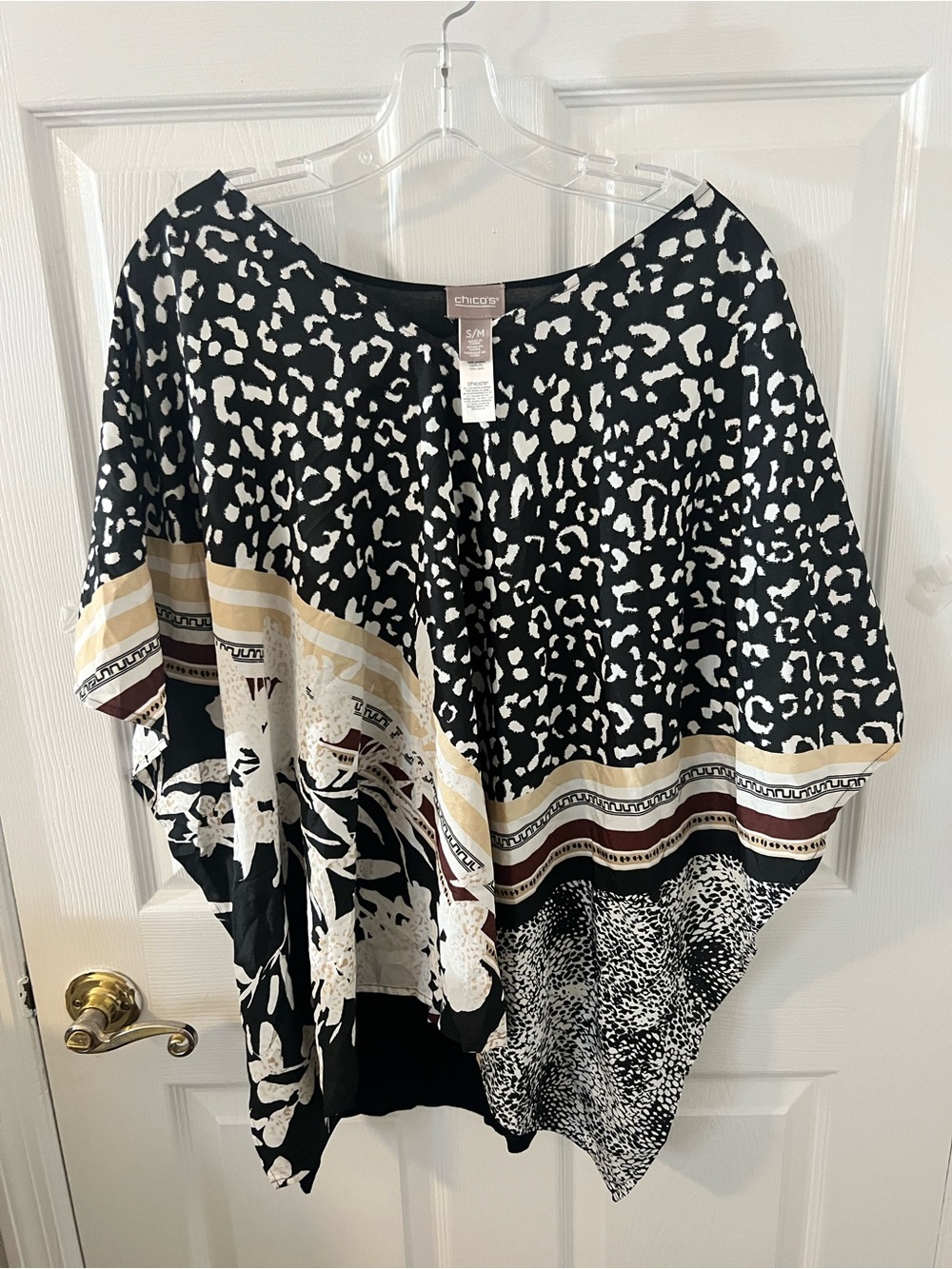 Chico's Black, White & Tan Mixed Print Tunic